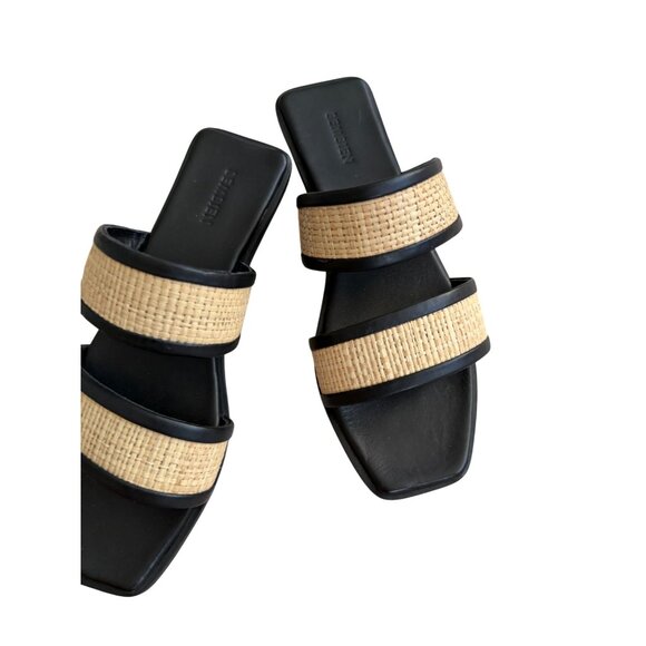 BEMBIEN Paloma Slide Straw Black Leather Sandals Size 37 / US 6.5 - Picture 5 of 7